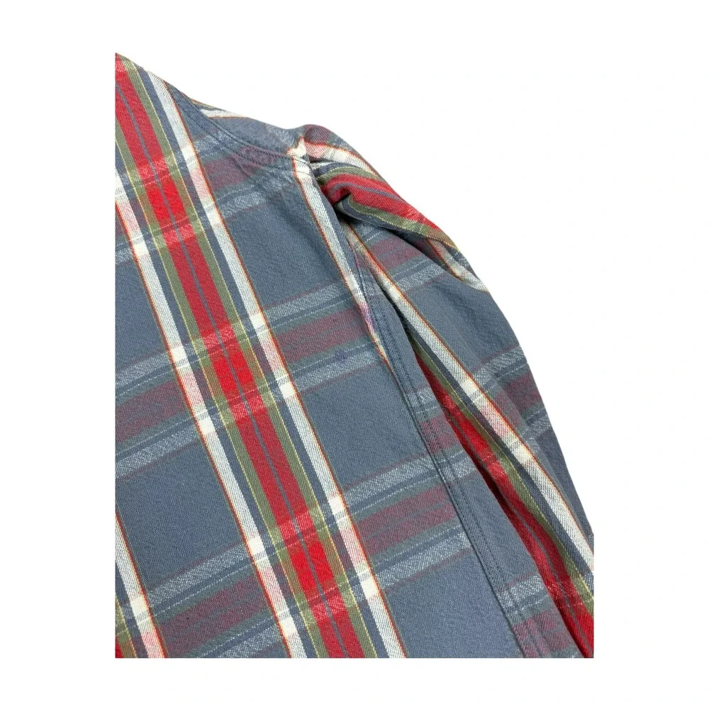 Polo Ralph Lauren Flannel Shirt Mens M Blue Plaid Good Distressed 90s Matlock